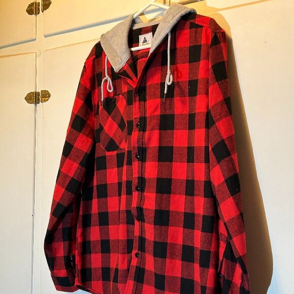 Red and Black Plaid Hooded Flanel Shirt - Picture 4 of 7